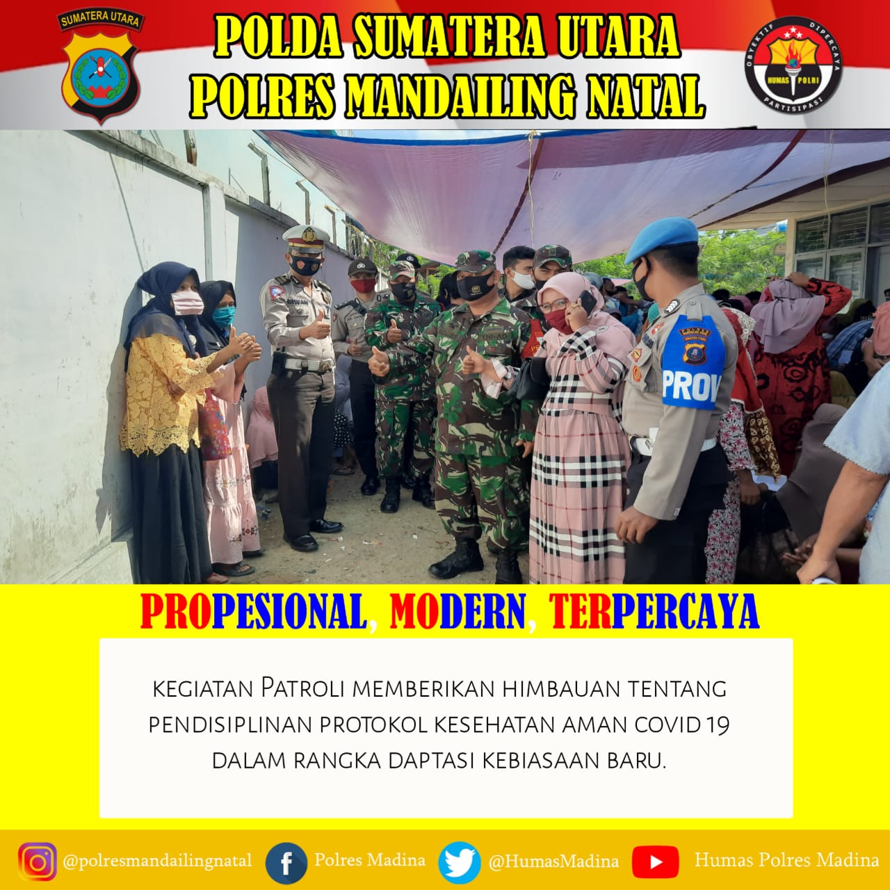 Cegah Penyebaran Covid-19, Personil Polres Madina Himbau Warga Untuk Patuhi Protokol Kesehatan