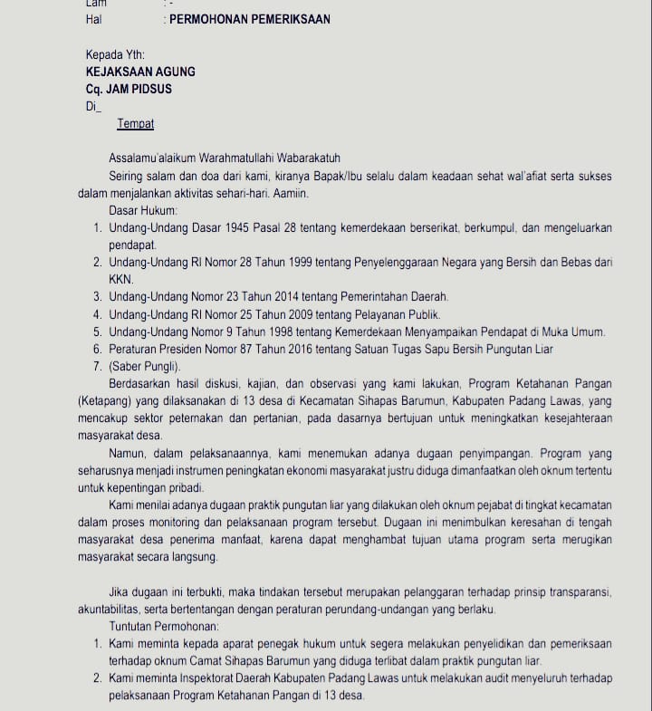 KALAMI Soroti Dugaan Penyimpangan Program Ketapang di Padang Lawas