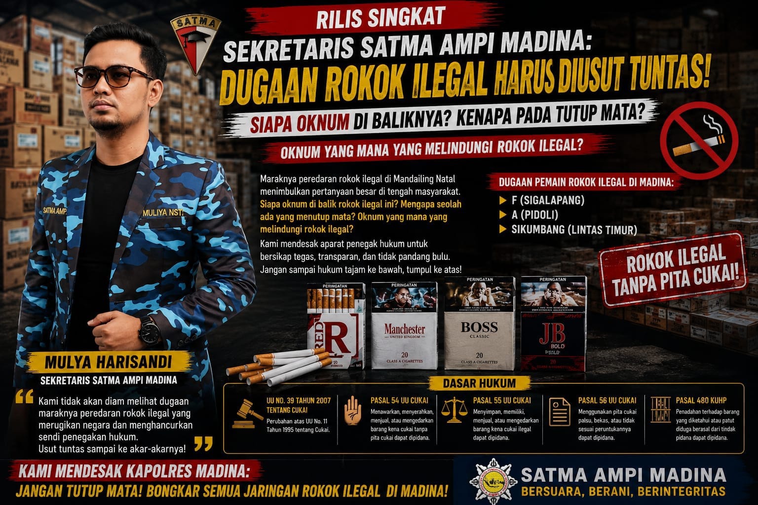 SATMA AMPI : Siapa Oknum Dibalik Maraknya Rokok Ilegal Mandailing Natal..?
