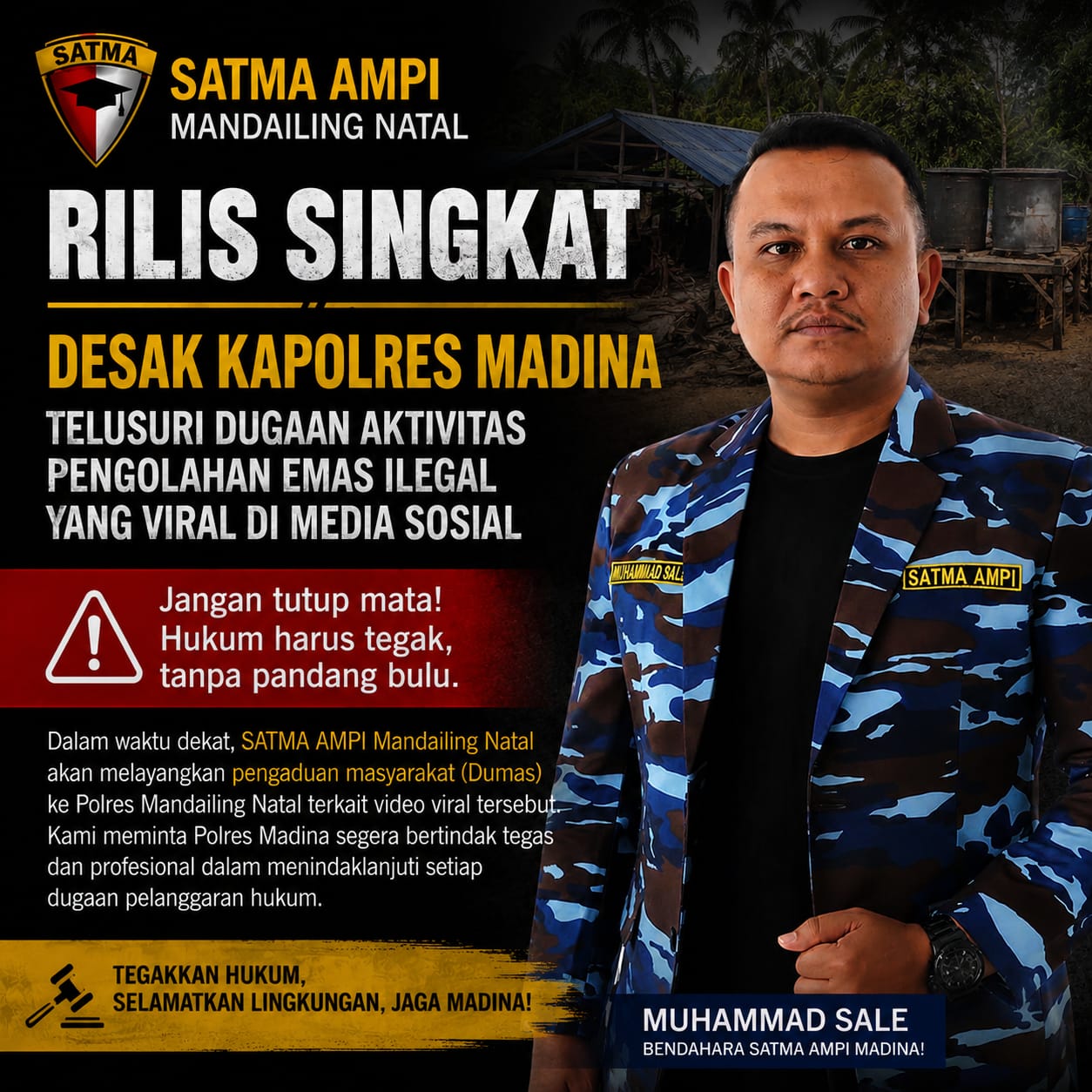 Sekitar Video Dugaan Pengolahan Emas Ilegal , SATMA AMPI Madina Minta Kapolres Bertindak Tegas