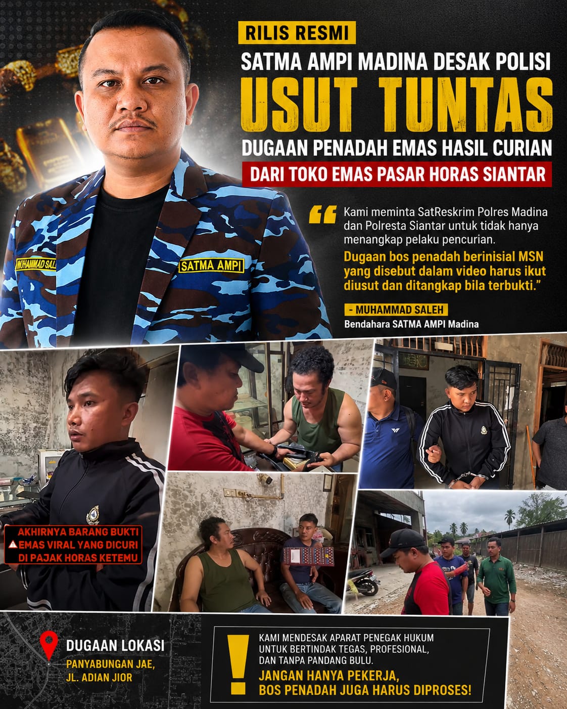 SATMA AMPI Madina: Usut Dugaan Penadah Emas, Jangan Sampai Muncul Kesan ” Tangkap Lepas “