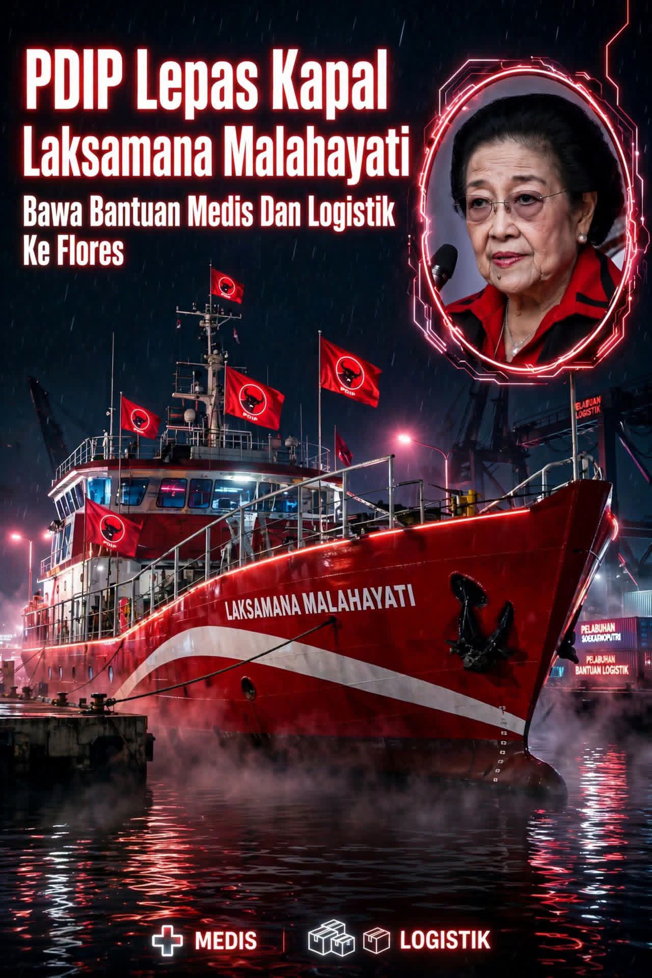 PDI Perjuangan Melepas Kapal Laksamana Malahayati Untuk Membawa Bantuan Medis dan Logistik Ke Flores