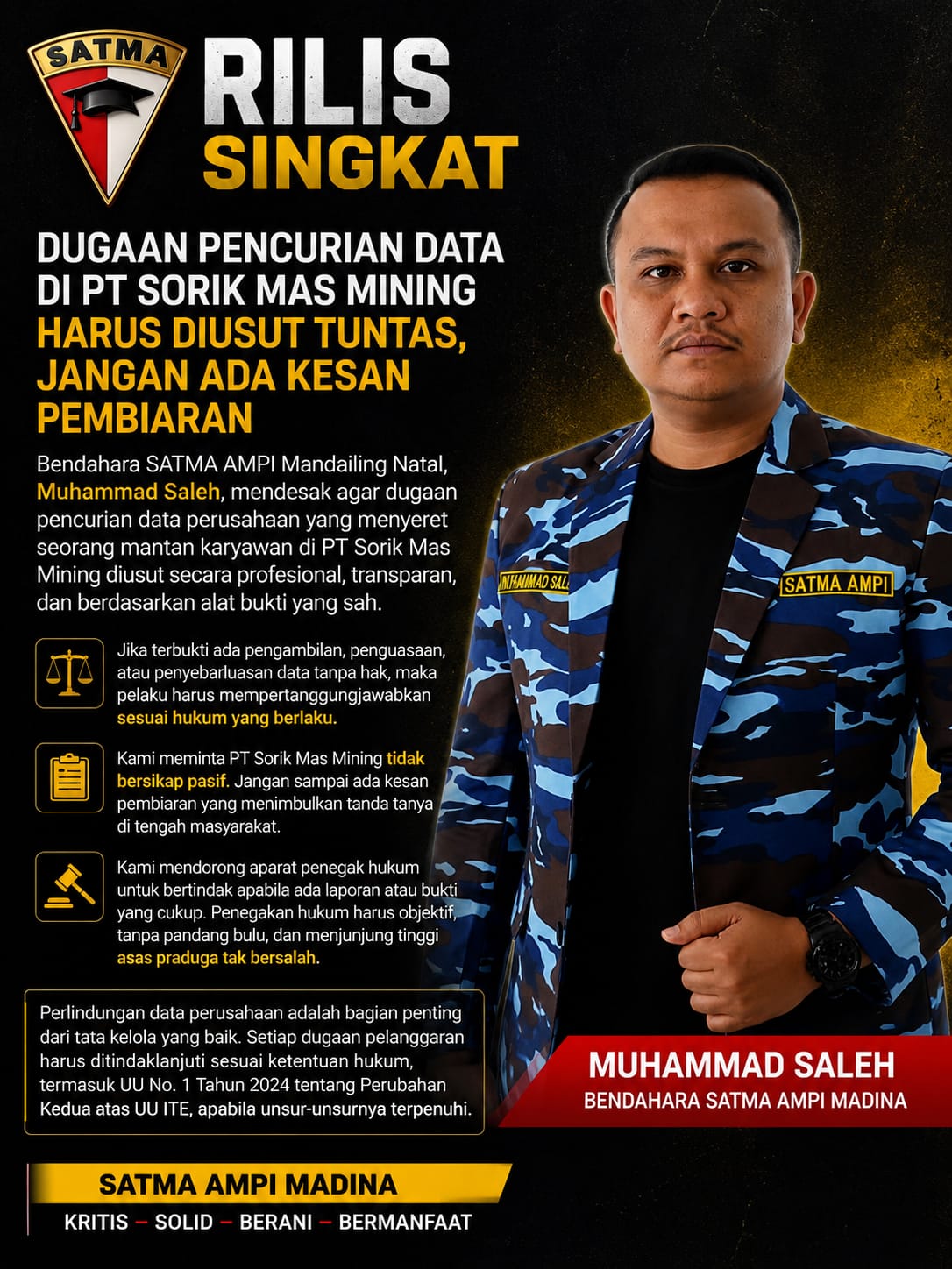 Dugaan Pencurian Data PT Sorik Mas Mining, Diamnya Perusahaan Dipertanyakan