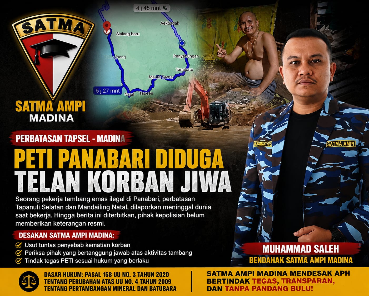 PETI di Perbatasan Tapsel–Madina Diduga Telan Korban Jiwa, SATMA AMPI Desak APH Segera Usut