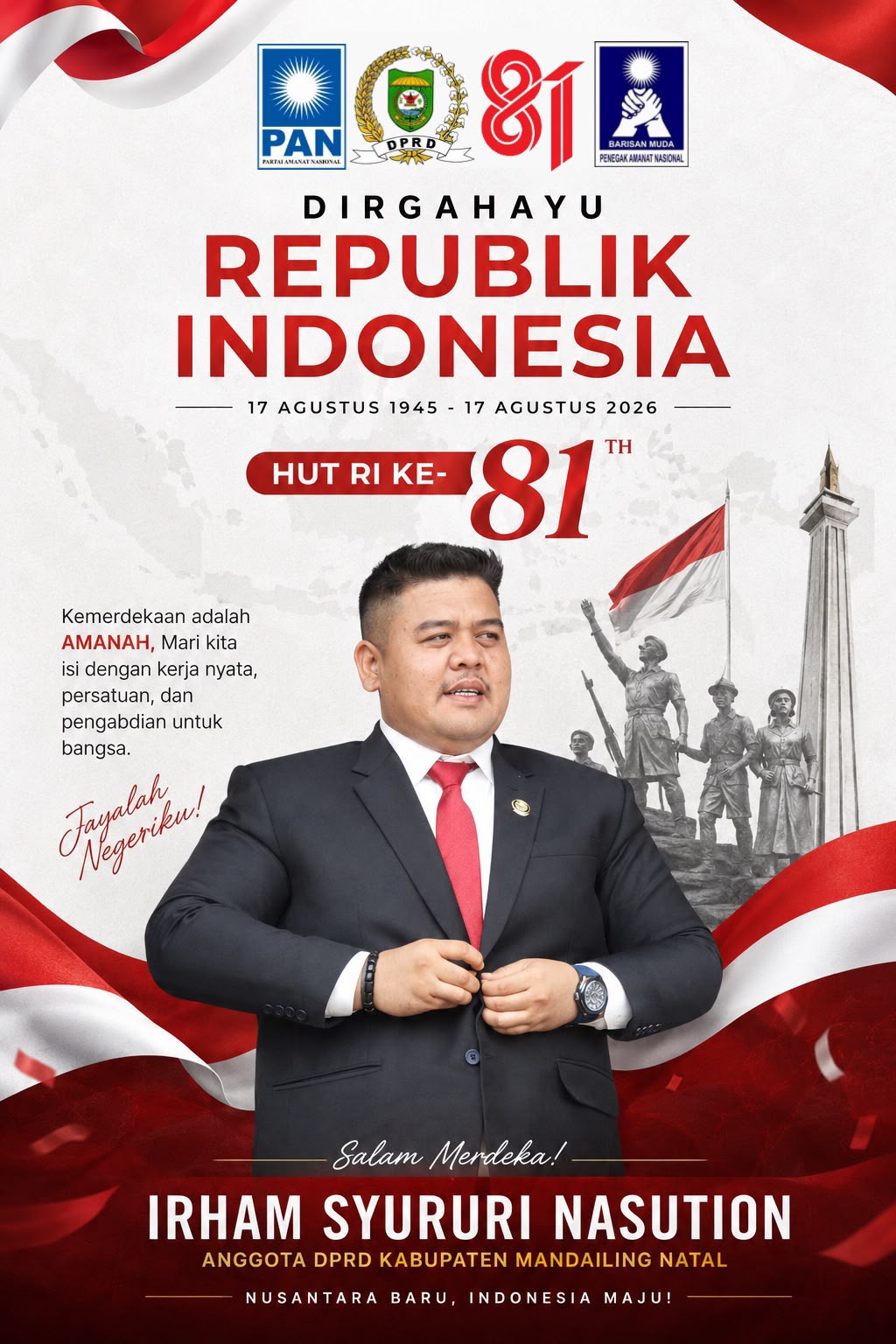 Anggota DPRD Mandailing Natal Fraksi PAN, Irham Syururi Nasution, Apresiasi Kemeriahan HUT Ke-81 RI di Kecamatan Kotanopan