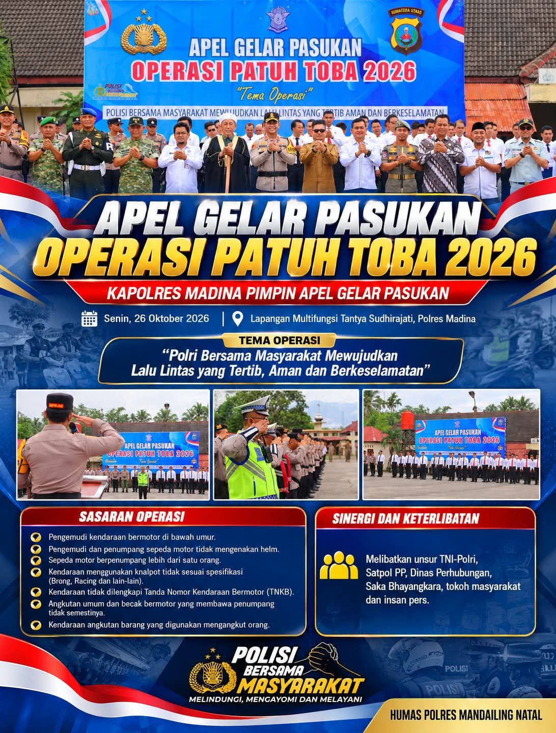 Kapolres Madina Pimpin Apel Gelar Pasukan Operasi Patuh Toba 2026, Wujudkan Lalu Lintas Yang Tertib dan Berkeselamatan