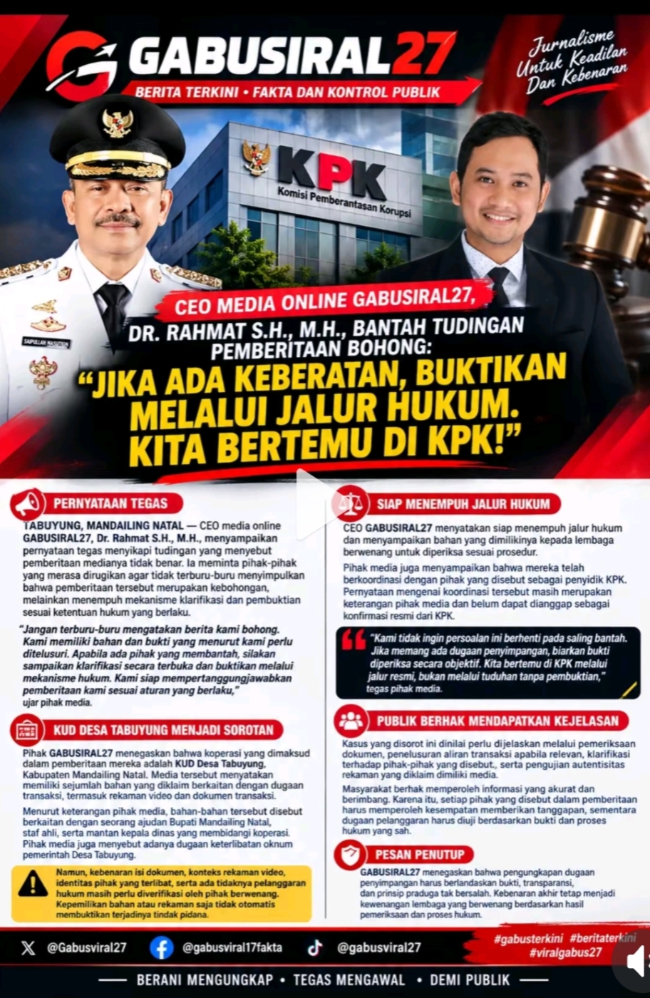Jika Ada Keberatan Buktikan Melalui Jalur Hukum, CEO Media Online GABUSVIRAL27 Membantah Tudingan Berita Bohong